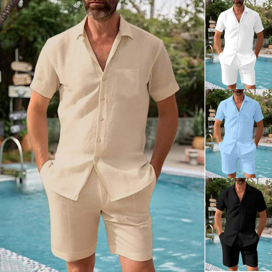 👔👖【Ljetni popust -50% 🔥】【S-3XL】🛒Ljetni muški ležerni kardigan + kratki rukavi, široki kroj, ležeran pamuk/lan - dostupan u većim veličinama