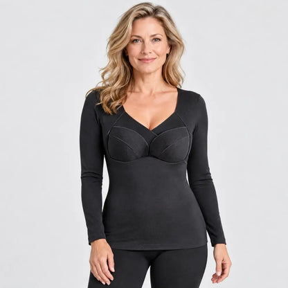 🔥【2 zestawy za 129 zł】👙【XL-3XL】Damowa bielizna termiczna z wkładkami – jednoczęściowa, ocieplana, gruba, szybko grzejąca, z długim rękawem