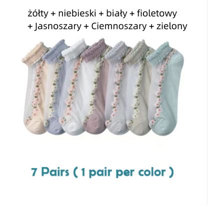🔥Éxito de Ventas 【Descuento 50%】💐📢【7 pares en un juego】 – ideales para todo el verano, calcetines florales transpirables de verano