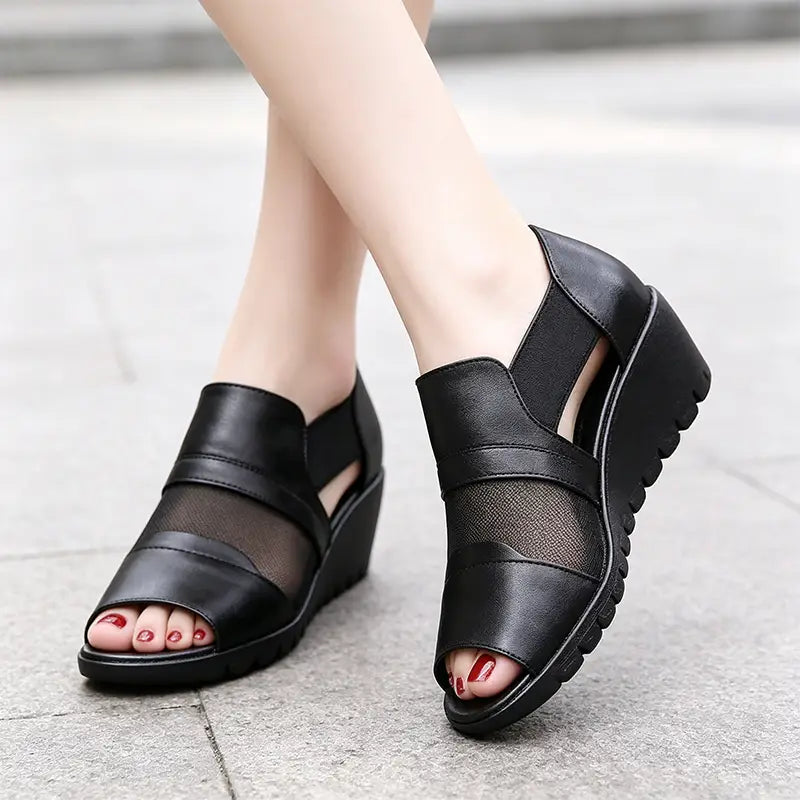 rozmiary【35–41】👡👡 Eleganckie sandały damskie dla mam. Miękka skóra, lekka podeszwa na platformie