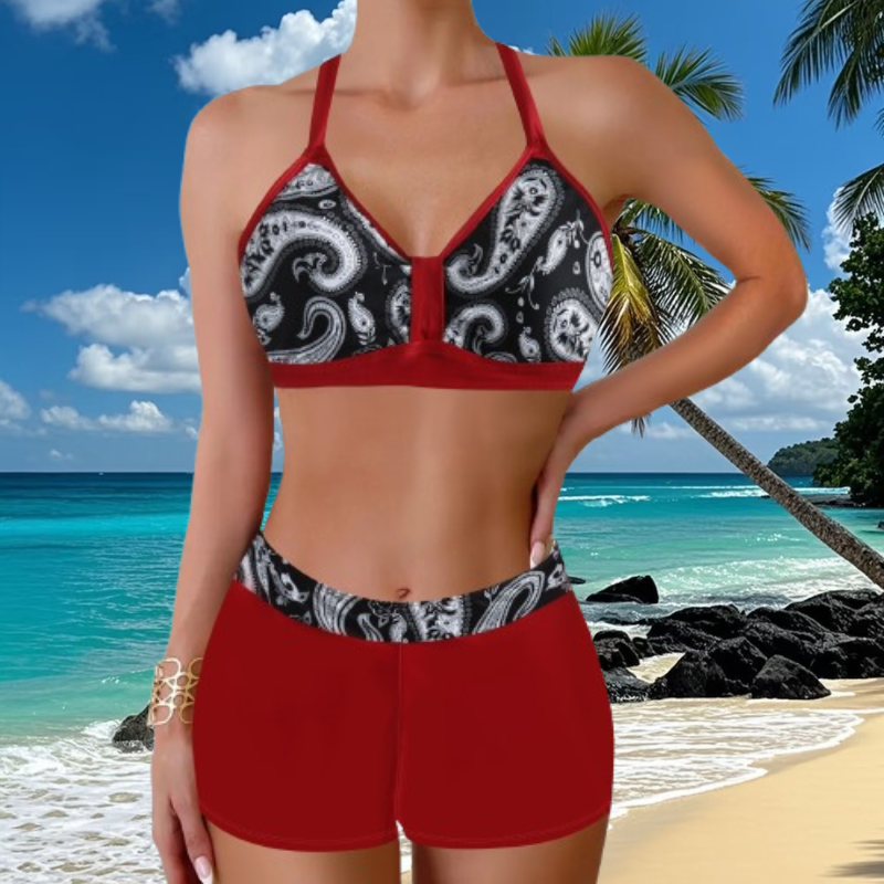 🏖️👙【Ofertă mare】🌴【S-5XL】Set de costume de baie imprimat vacanță pe plajă 2025