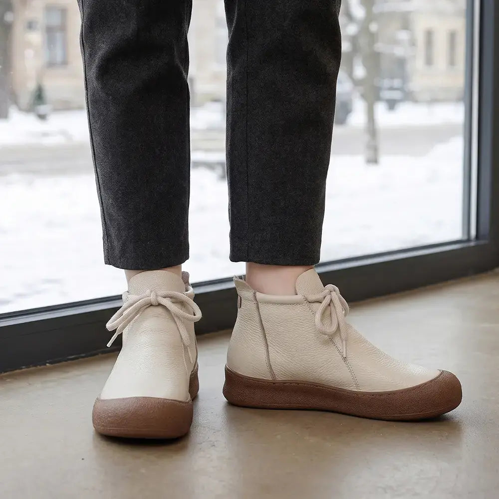 ✨【35–40 rozmiary】Damskie ciepłe botki skórzane na kostkę, sznurowane, dostępne w wielu kolorach 🥰
