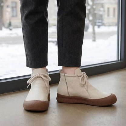 ✨【35–40 rozmiary】Damskie ciepłe botki skórzane na kostkę, sznurowane, dostępne w wielu kolorach 🥰