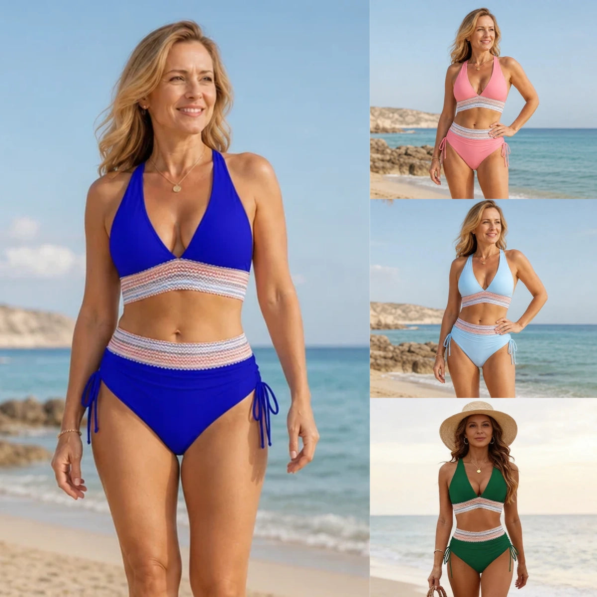 ✨✨【S-4XL】 Nowy dwuczęściowy bikini damski z głębokim dekoltem V i wysokim stanem, elastyczna szybkoschnąca tkanina ✅Płatność przy odbiorze
