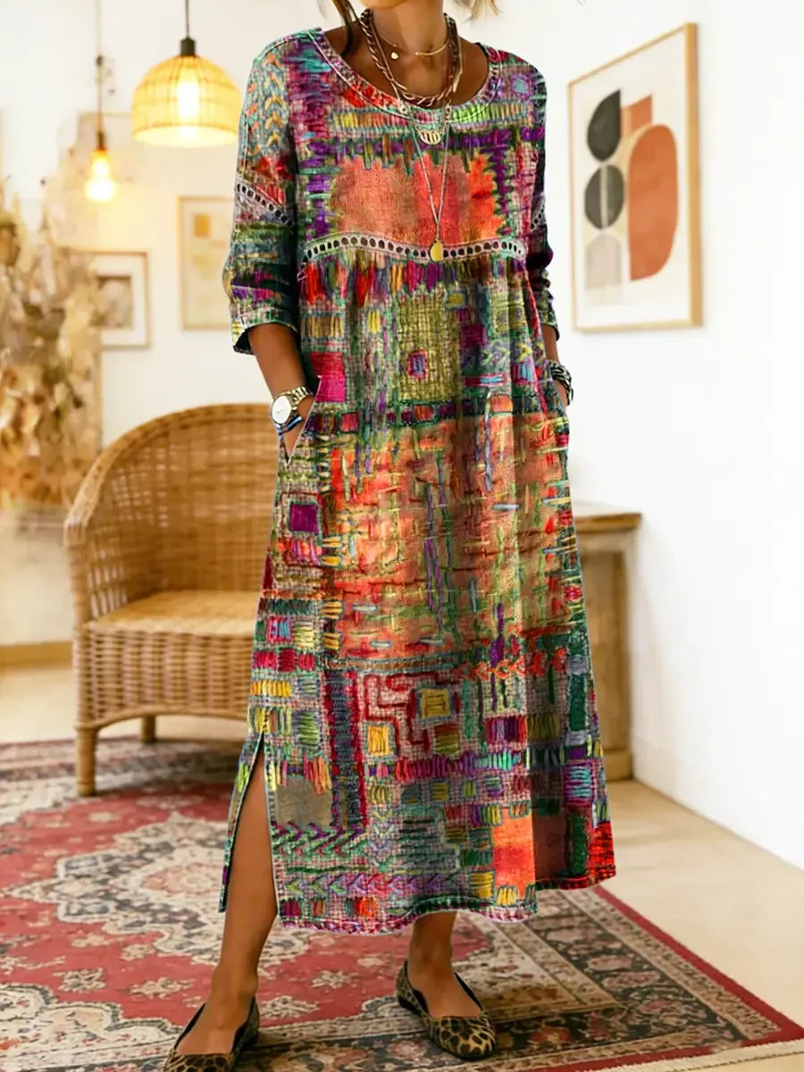 ✨ Posledný deň so zľavou 50%!【S-5XL】Retro letné šaty s okrúhlym výstrihom a potlačou – ľahké, vzdušné, zoštíhľujúce a ľahko sa upravujú.
