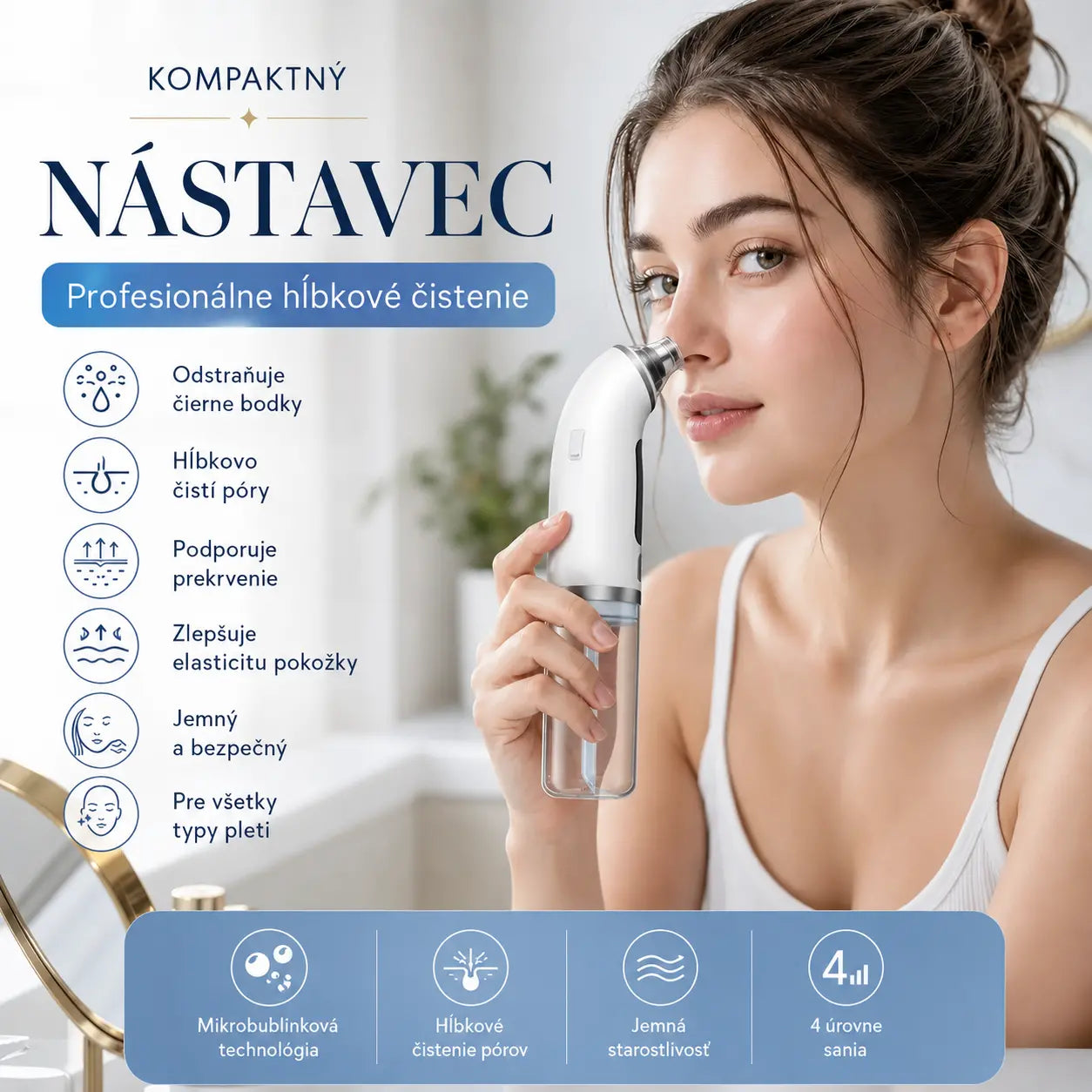 Elektrický čistič pleti · Spevnenie a lifting · Hĺbkové čistenie pórov