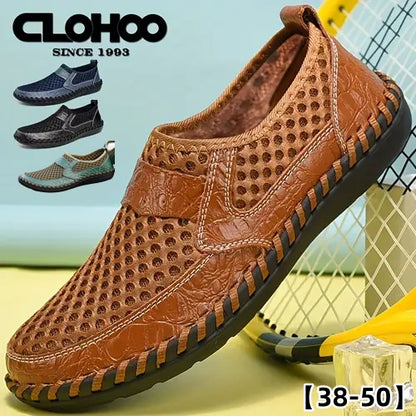 👞【39-50】Zapatos casuales de goma sin cordones para hombre con diseño de malla calada, ideales para exteriores.