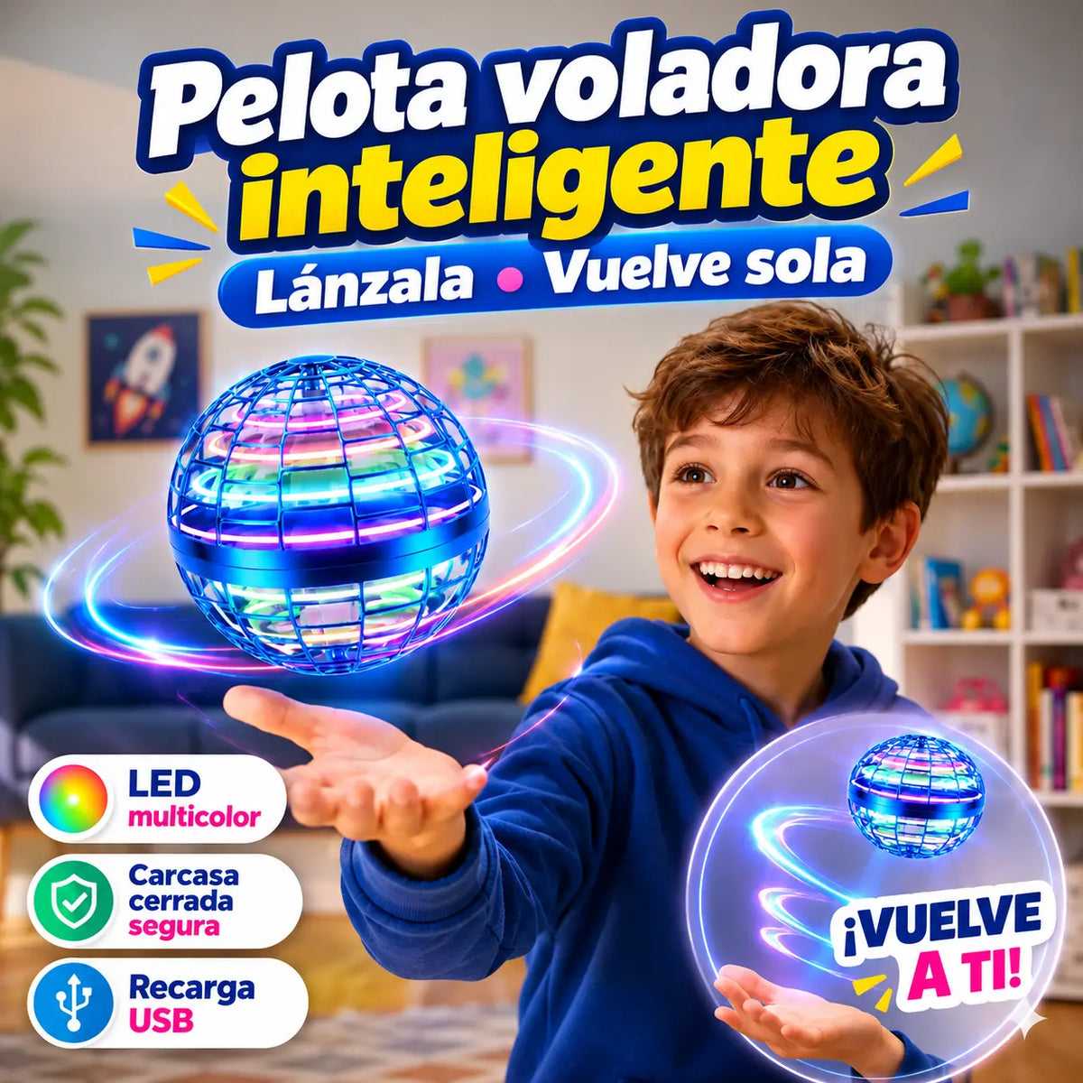 🔥Compre 1 y obtenga 1 gratis🔥🛸🪐 Pelota con sensor inteligente, pelota giratoria voladora, juguete para niños🌀