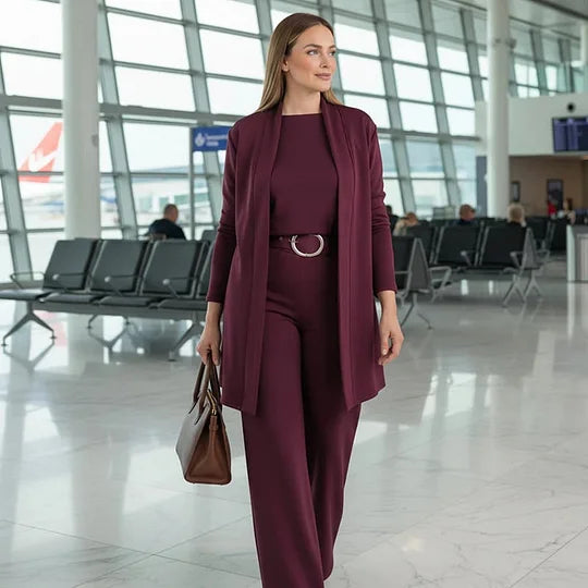 ⏳Specjalna oferta ograniczona czasowo⏰Elegancki 3-częściowy komplet zawierający długi kardigan, top i spodnie💞