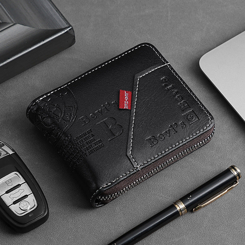 🔥🔥【Vremenski ograničena ponuda】Novi i elegantni muški kratki novčanik s patentnim zatvaračem u retro stilu.