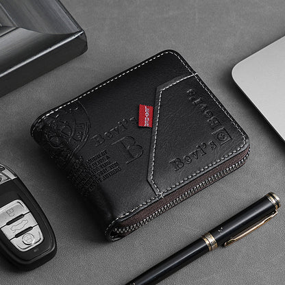 🔥🔥【Vremenski ograničena ponuda】Novi i elegantni muški kratki novčanik s patentnim zatvaračem u retro stilu.