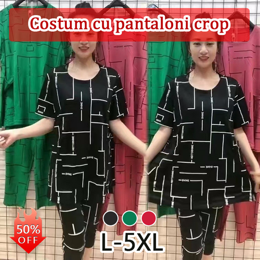 👚👖【Touri + Pantaloni】🔥🔥Costum de damă cu mâneci scurte 2025 nou casual femei de vârstă mijlocie și în vârstă
