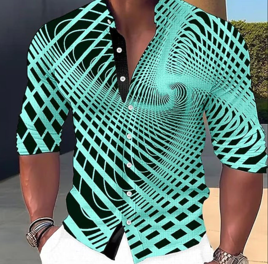 👔【S-6XL】Męska bawełniana koszula z nadrukiem-3648369