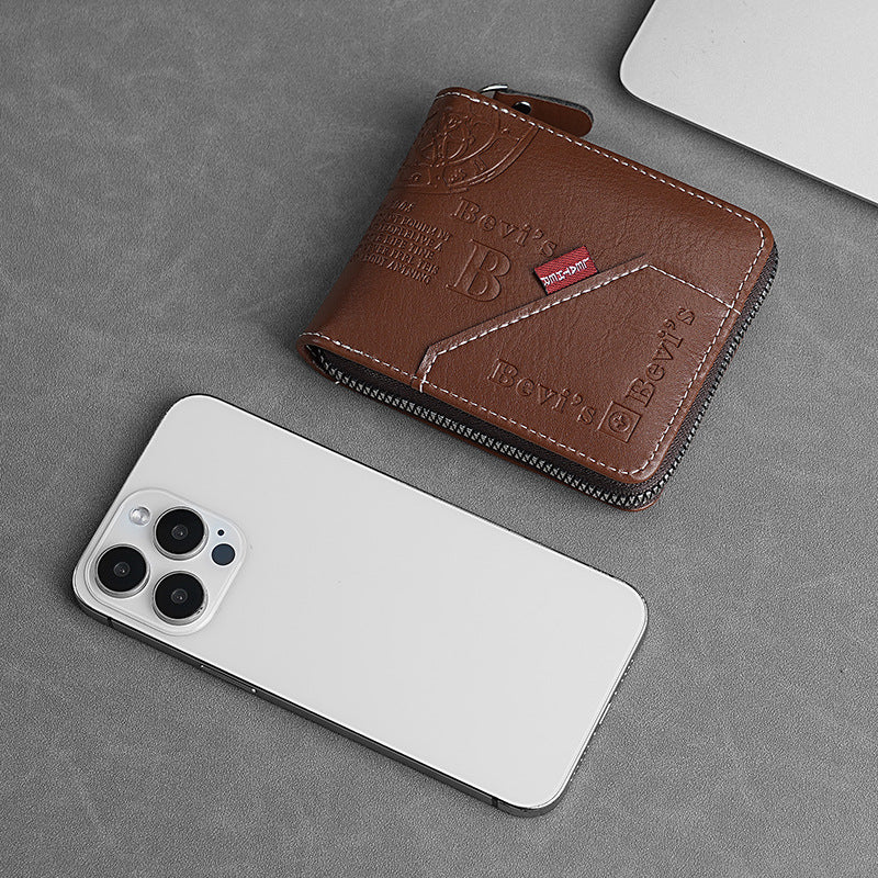 🔥🔥【Vremenski ograničena ponuda】Novi i elegantni muški kratki novčanik s patentnim zatvaračem u retro stilu.