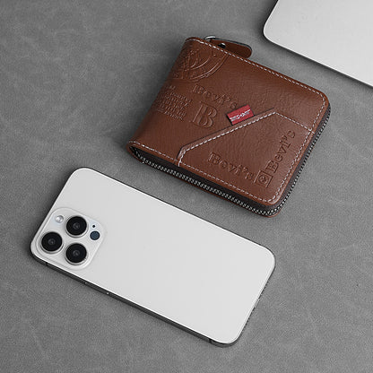 🔥🔥【Vremenski ograničena ponuda】Novi i elegantni muški kratki novčanik s patentnim zatvaračem u retro stilu.