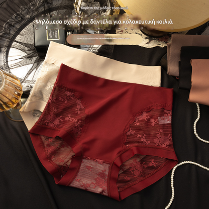 【28€】Set od 5 komada: crna + bordo + bež + smeđa + ciglasto crvena --- Ženske visokoelastične bešavne čipkaste gaćice za kontrolu trbuha, oblikovanje stražnjice i podizanje