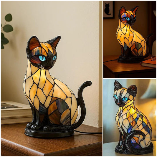 🐱Lampa stołowa w kształcie kota, retro lampka nocna wykonana z kolorowej żywicy, z motywem kota