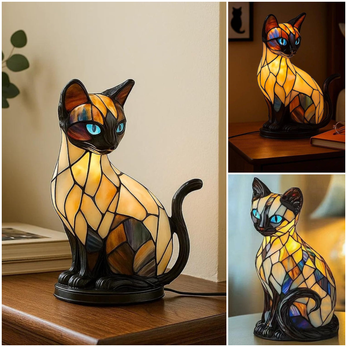 🐱Stolní lampa ve tvaru kočky, retro noční světlo z barevné pryskyřice s kočičím motivem