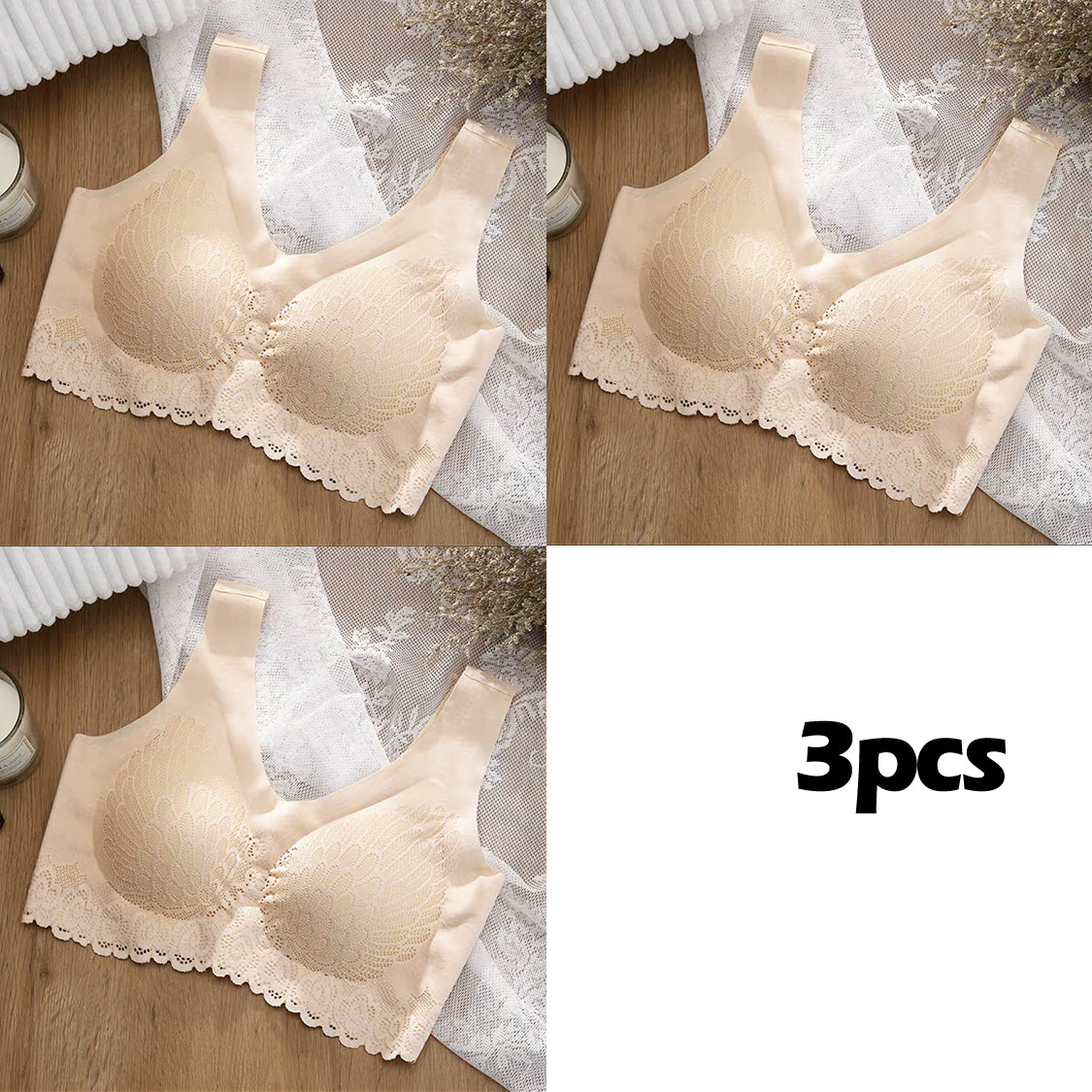 👙【Zestaw 3-częściowy】Nowy i ulepszony wygodny koronkowy biustonosz w dużym rozmiarze (50-100kg)