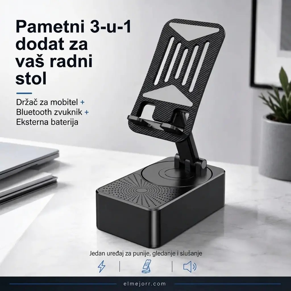 🔥 3 u 1: Bluetooth zvučnik + punjač + stalak za telefon od 360° 📱🔊⚡