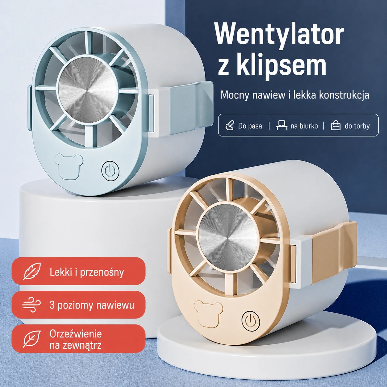 🔥【Kup 1, odbierz 1 gratis】🌀 Mini wentylator o dużej mocy, cichy, długi czas pracy, przypinany do paska, przewiewny, lekki do noszenia