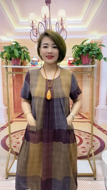 👗❤️【50-100 kg】2025 Rochie de călătorie în carouri, la modă lejeră Rochie confortabilă pentru mamă 3913319