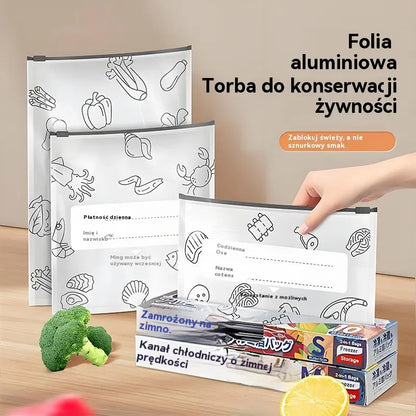 🥩【60 sztuk】Aluminiowa torba spożywcza z zamknięciem strunowym, zapewniająca świeżość i możliwość przechowywania w lodówce w gospodarstwie domowym