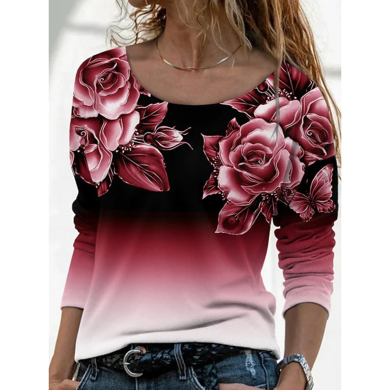 🌺【S-5XL】Top de manga larga y cuello redondo con estampado floral