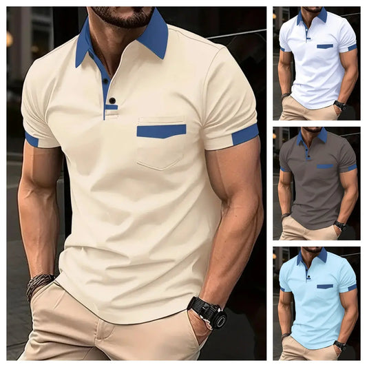 👔【S-3XL】Polo deportivo con bolsillo y bloques de color para hombre