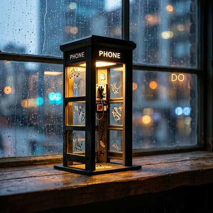 ✨⏰Lámpara de ambiente con forma de cabina telefónica vintage: diseño nostálgico con luz ambiental cálida 💡📞