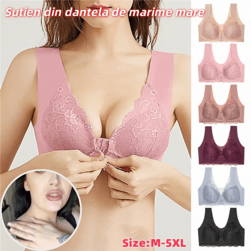 💖Najniža cijena ograničeno vrijeme【Set od 3 dijelova】【40-100KG】😍🩲Grudnjak s efektom podizanja i prekrasnom čipkom na leđima, velika veličina, s podiznim krojem i kopčanjem sprijeda