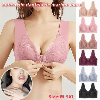 💖Najniža cijena ograničeno vrijeme【Set od 3 dijelova】【40-100KG】😍🩲Grudnjak s efektom podizanja i prekrasnom čipkom na leđima, velika veličina, s podiznim krojem i kopčanjem sprijeda