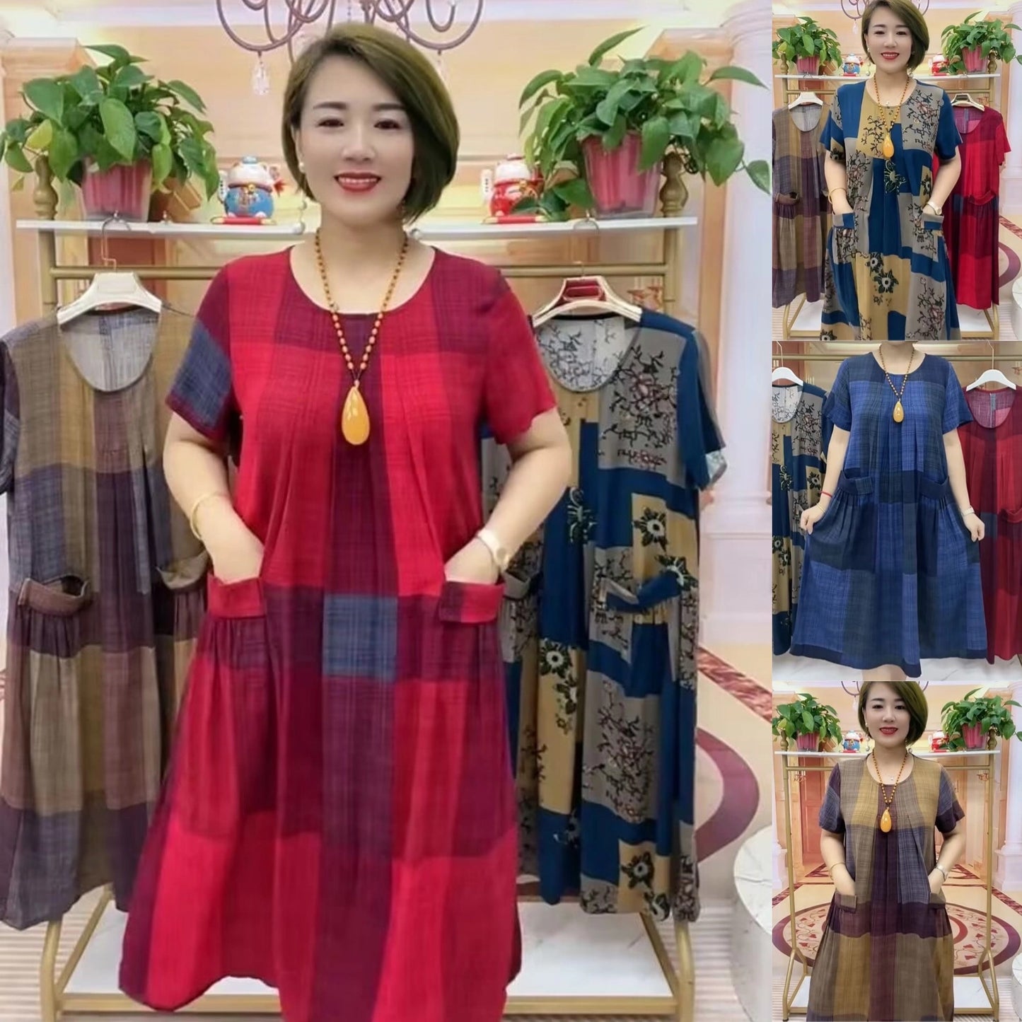 👗❤️【50-100 kg】2025 Rochie de călătorie în carouri, la modă lejeră Rochie confortabilă pentru mamă 3913319
