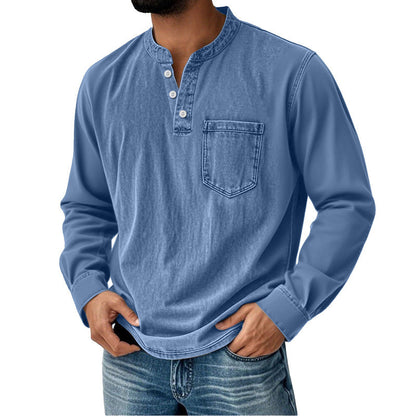 👔🔥【40-120 kg】Camisa vaquera para hombre de manga larga, cuello en V y bolsillo ✅️Pago contra entrega