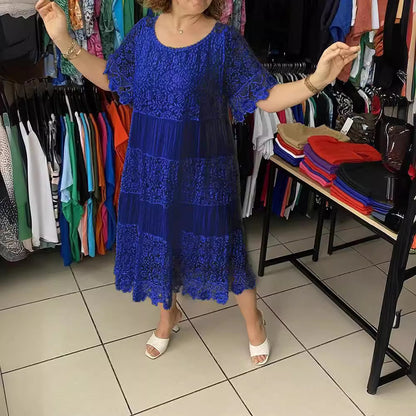 🔥【50% POPUSTA】✨✨✨【S-5XL】2026Nova haljina s kratkim rukavima, okruglim ovratnikom i čipkom.