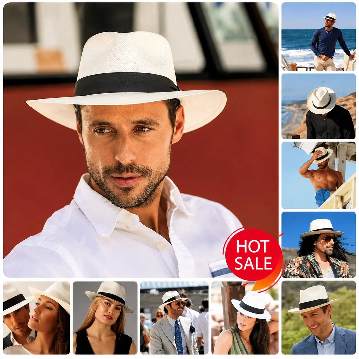 🌿 【Compre 1 y obtenga 1 gratis】【56-58 cm】Sombrero moderno e informal tejido a mano con estampado de palmeras para hombres y mujeres