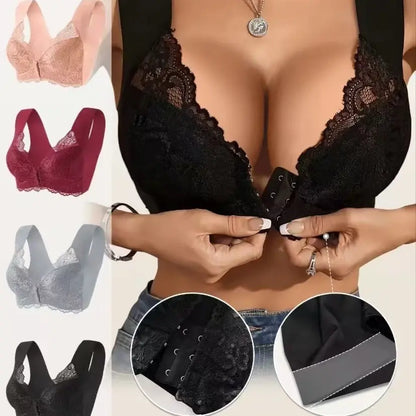 💖Najniža cijena za ograničeno vrijeme【Set od 5 dijelova】【40-100 kg】😍Plus size push-up grudnjak s prekrasnim čipkastim kopčanjem na stražnjoj i prednjoj strani