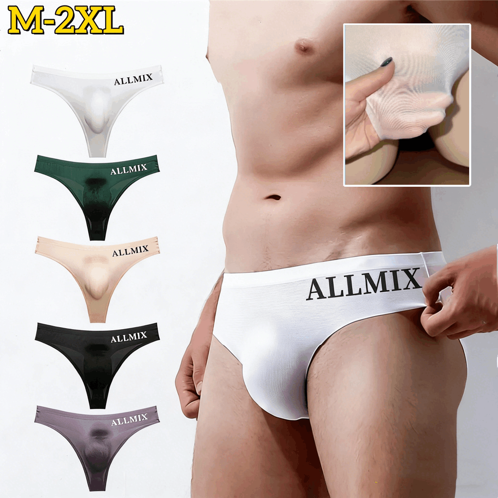 【Paquete de 5】 【M-2XL】Nuevos calzoncillos de seda helada sin costuras de tiro bajo para hombre-【50-90kg】