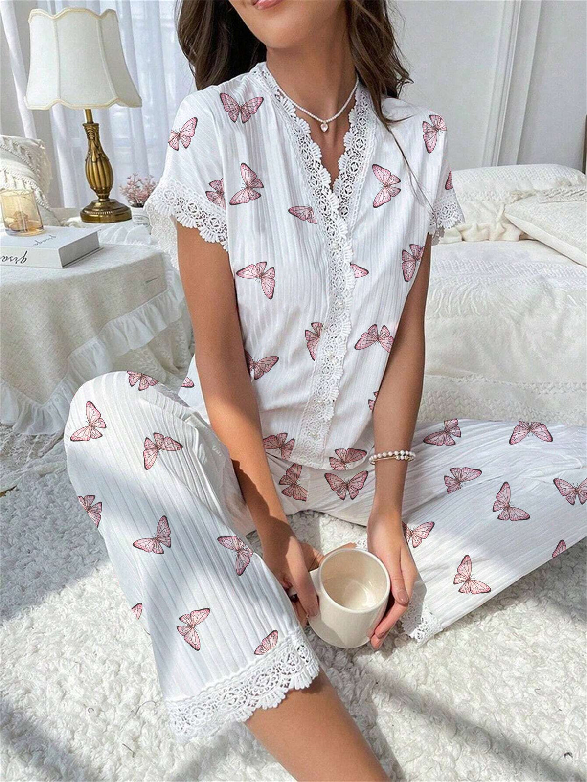 🔥 ¡1+1 GRATIS! Pijama de mujer popular con estampado y bordado, fácil de lavar