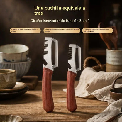 🔥Compre 1 y obtenga 1 gratis（2 piezas）🧅🔪 Pelador de cocina multifuncional 3 en 1: ¡Pela, corta y abre botellas! 🔥