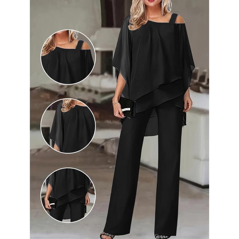 ⏳ Časovo obmedzená ponuka ⏰【50–120 kg】👚👖 Dvojdielny set pre ženy, z jemnej látky s odhalenými ramenami ✅【Blúzka + nohavice】