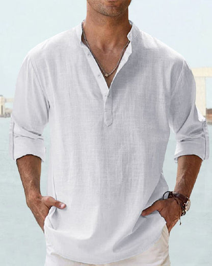 🤩✨【S-5XL】Camisa de manga larga para hombre, material de algodón y lino.