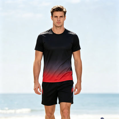 🔥【50% rabatu】✨Męski dwuczęściowy letni zestaw sportowy – wygodna koszulka z krótkim rękawem i spodenki do biegania, szybkoschnący, chłonący wilgoć i przewiewny