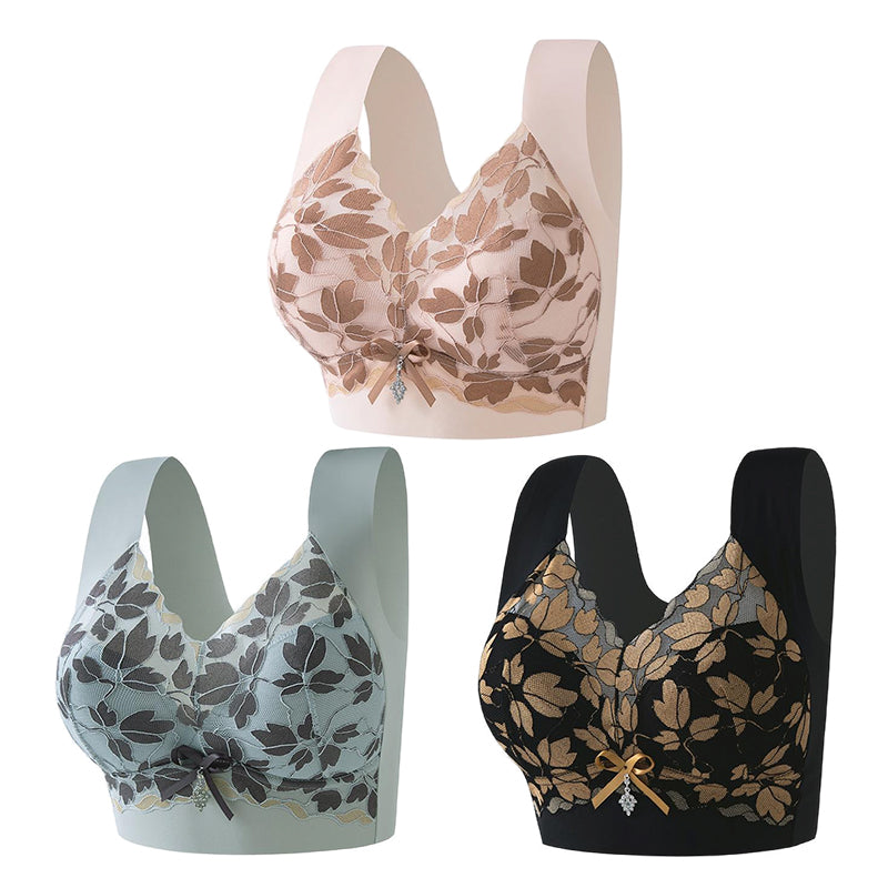 【3/6 piezas】Sujetador de encaje talla grande M-4XL, sin aro de acero, espalda deslumbrante, sexy y transpirable, sin costuras, 【40-100 kg】