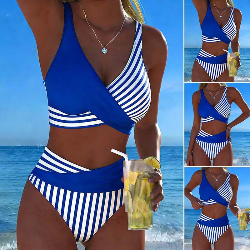 👙【40-100 kg】Dvodijelni šareni bikini s blokovima i prugama