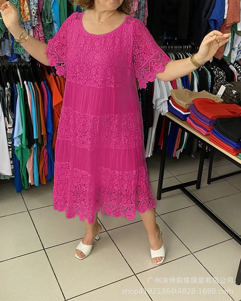 🔥【50% POPUSTA】✨✨✨【S-5XL】2026Nova haljina s kratkim rukavima, okruglim ovratnikom i čipkom.