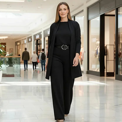 ⏳Specjalna oferta ograniczona czasowo⏰Elegancki 3-częściowy komplet zawierający długi kardigan, top i spodnie💞