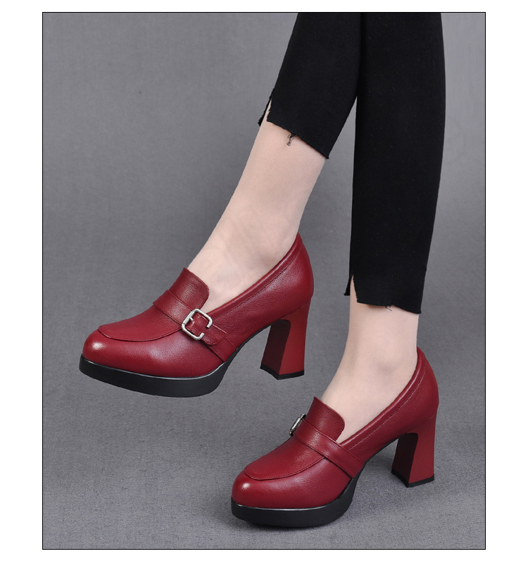 🔥【Rabat 50%】👠【35-40】2026 Nowe skórzane buty na grubym obcasie na grubym obcasie. Modne damskie buty na wysokim obcasie