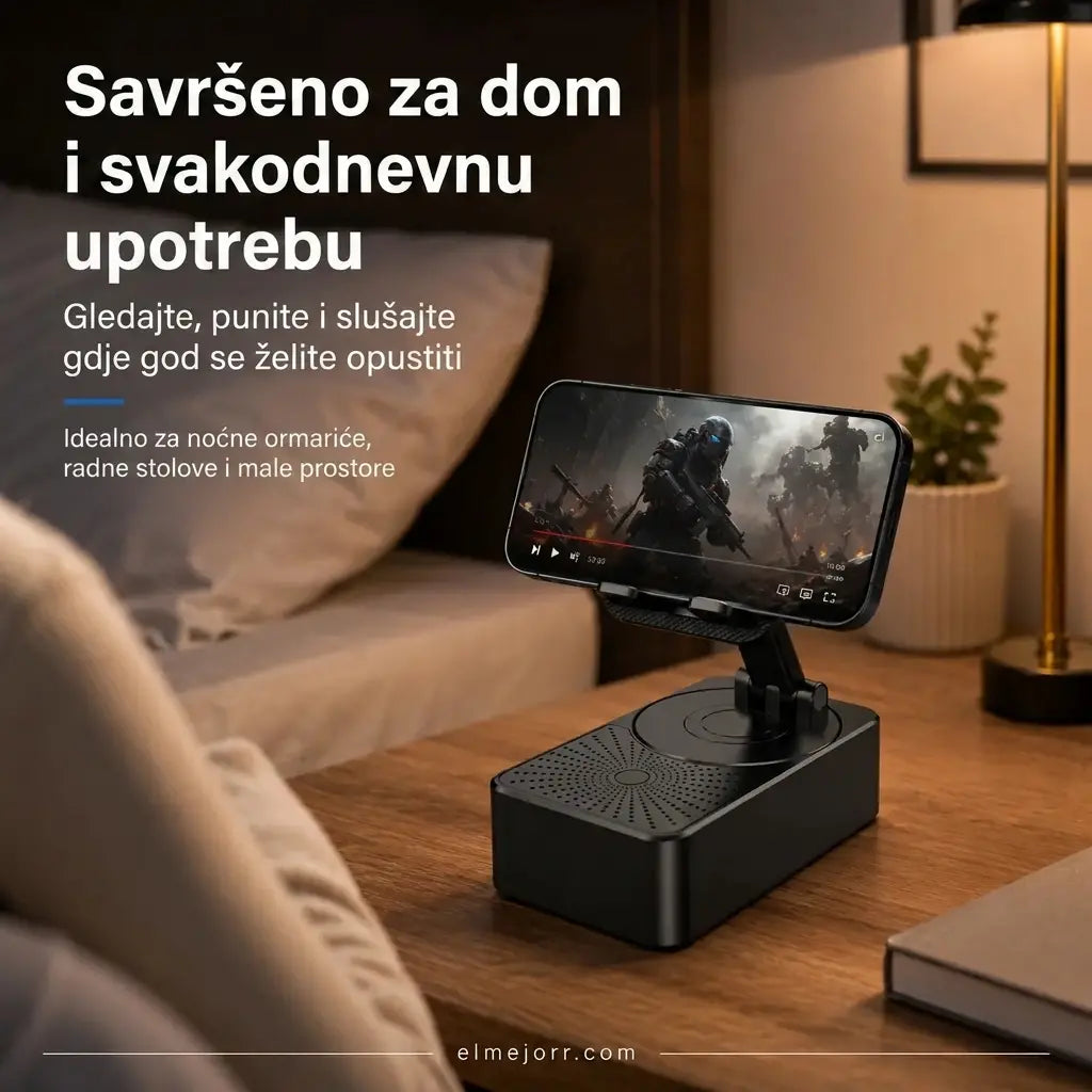 🔥 3 u 1: Bluetooth zvučnik + punjač + stalak za telefon od 360° 📱🔊⚡