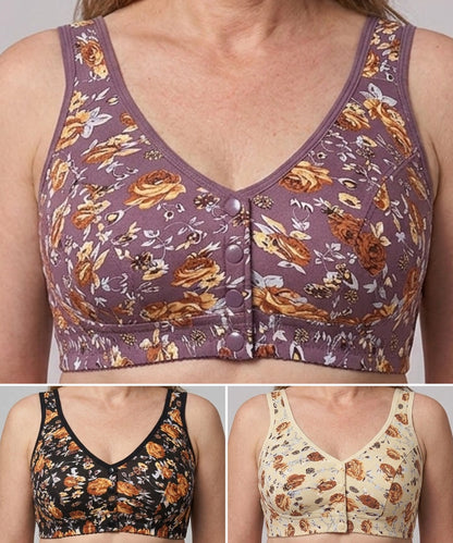 【Set od 3 dijela s 50% popusta💥】Grudnjak bez žice s printom i kopčanjem sprijeda, plus size, za žene srednje i starije dobi
